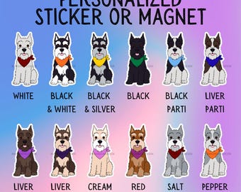 Personalized Schnauzer with Cropped Ears Dog Sticker Sticker or Magnet – Custom Bandana & Font Choice