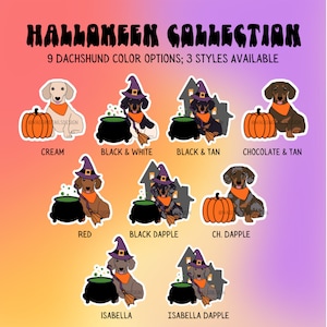 Dachshund Autumn Halloween Sticker // 9 Colors Available // Pumpkin, Witch or Haunted House!