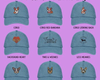 Dog Embroidered Adjustable Hats - Corgi, Dachshund, Heeler