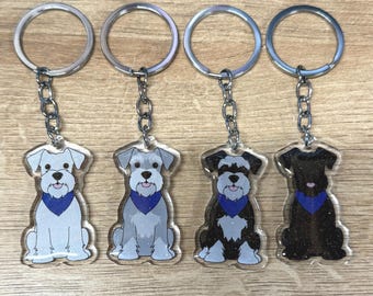 Miniature Schnauzer Blue Bandana Keychain // White, Salt and Pepper, Black & Silver, Black