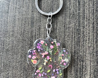 Floral Paw Keychain // Dog Paw with Flowers