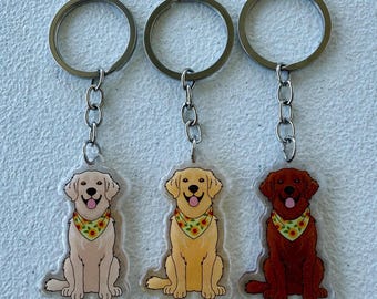 Golden Retriever Sunflower Bandana Keychain // Cream, Blonde, or Red
