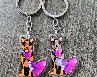 Australian Cattle Dog Heeler Keychain // Red or Blue