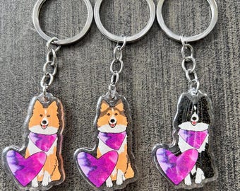 Shetland Sheepdog Sheltie Keychain // Sable, Tricolor, Bi-Black!