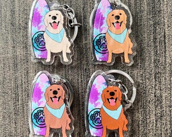 Golden Retriever Surf Keychain // Cream, Blonde, or Red