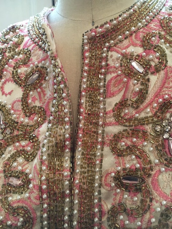 Ceil Chapman, vintage, 1960's, gold and pink, emb… - image 2