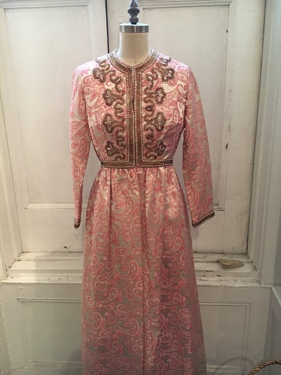 Ceil Chapman, vintage, 1960's, gold and pink, emb… - image 1