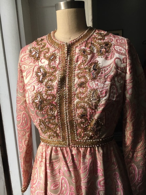 Ceil Chapman, vintage, 1960's, gold and pink, emb… - image 3
