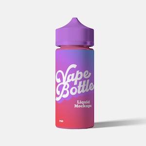May include: A purple and pink vape bottle mockup with the text "Vape Bottle" and "Liquid Mockups" on the label.