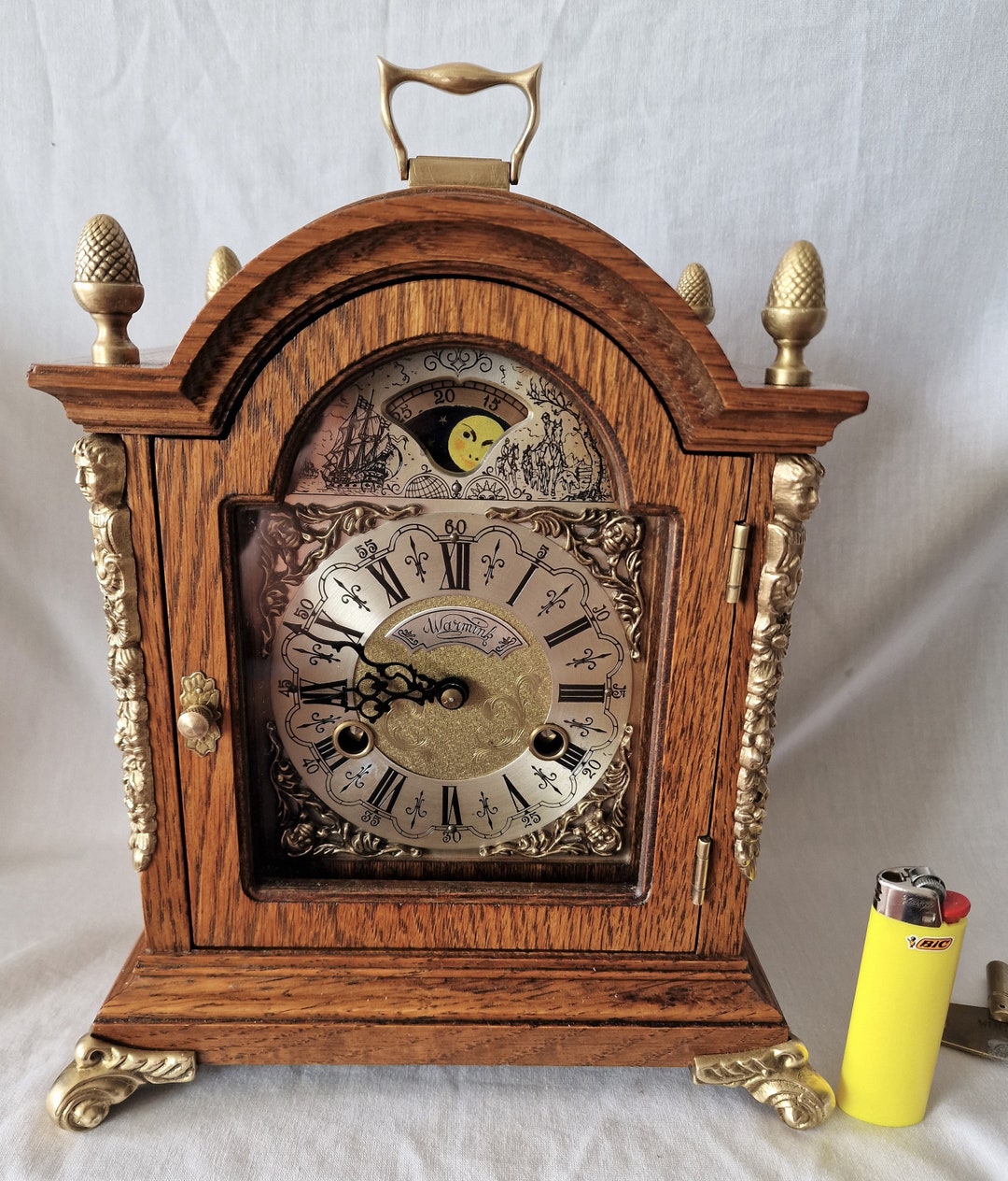 Warmink Mantel Clock Dutch Moon Phase Double Bell Strike Big Etsy