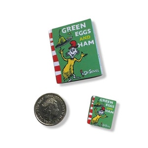 Puppenhaus Miniatur buch | Grüne Eier & Schinken von Dr Seuss | Echter Text und Bilder | Wähle deine Waage | Diorama | Puppenhaus Möbel