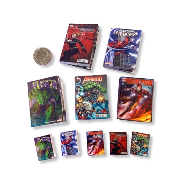 Miniatura Marvel Comic Books / Avengers / Spiderman / Hulk / Iron Man / Black Widow / Texto real / 1/4, 1/6 o 1/12 Escala / Casa de muñecas