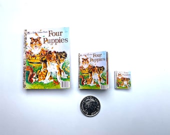 Libro in miniatura per quattro cuccioli / Testo reale e immagini / Scala 1/4, 1/6 o 1/12 / Libro per bambini / Miniature della casa delle bambole