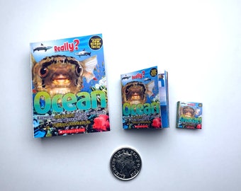 Libro de animales oceánicos en miniatura / Texto real e imágenes / Escala 1/4, 1/6 o 1/12 / Libro educativo / Miniaturas de la casa de muñecas