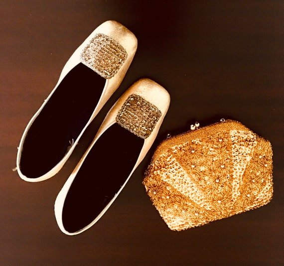 Shimmering Ethereal Gold Silk Shoes, Sequin Beaded