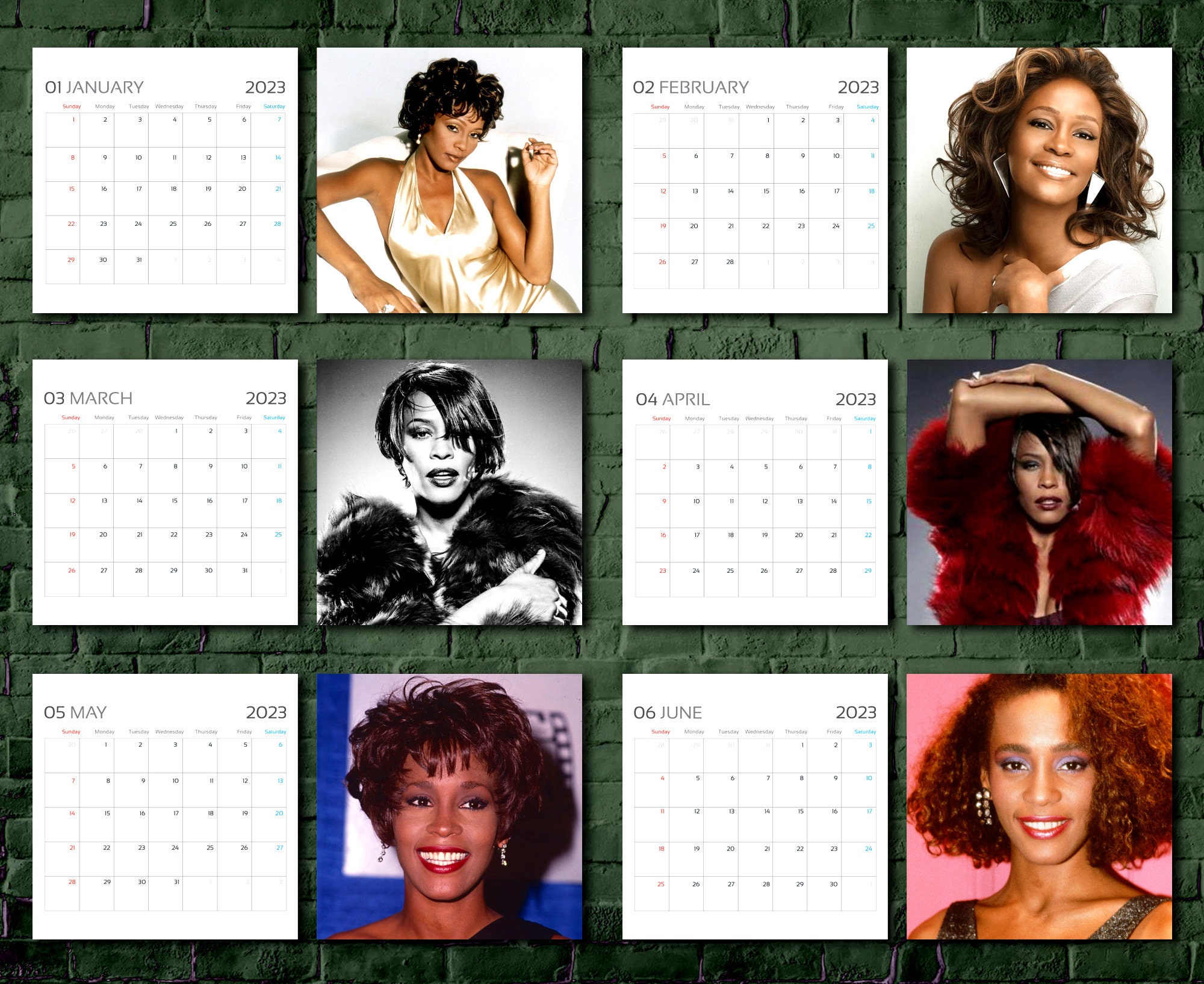 Calendario Whitney Houston 2023 / Calendario de celebridades / Etsy