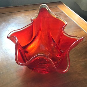 Vintage Viking Pulled Glass Bowl Amberina
