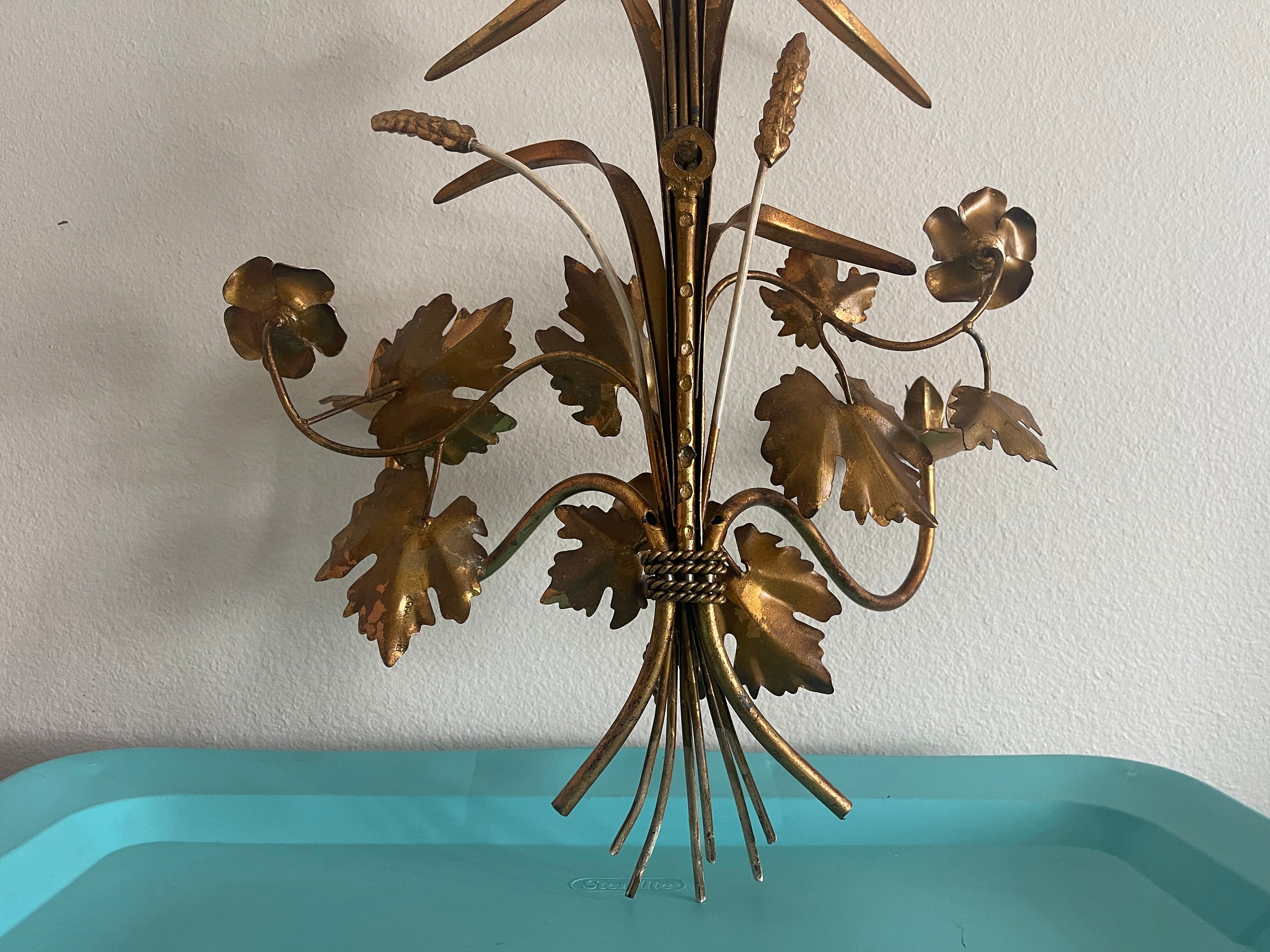 Antique Gold Gilt Tole Large Candle Sconce Made in Italy Sheaf of
