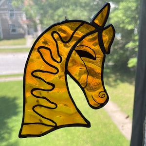 Vintage Horse Stained Slag Glass Wire Art Sun Catcher