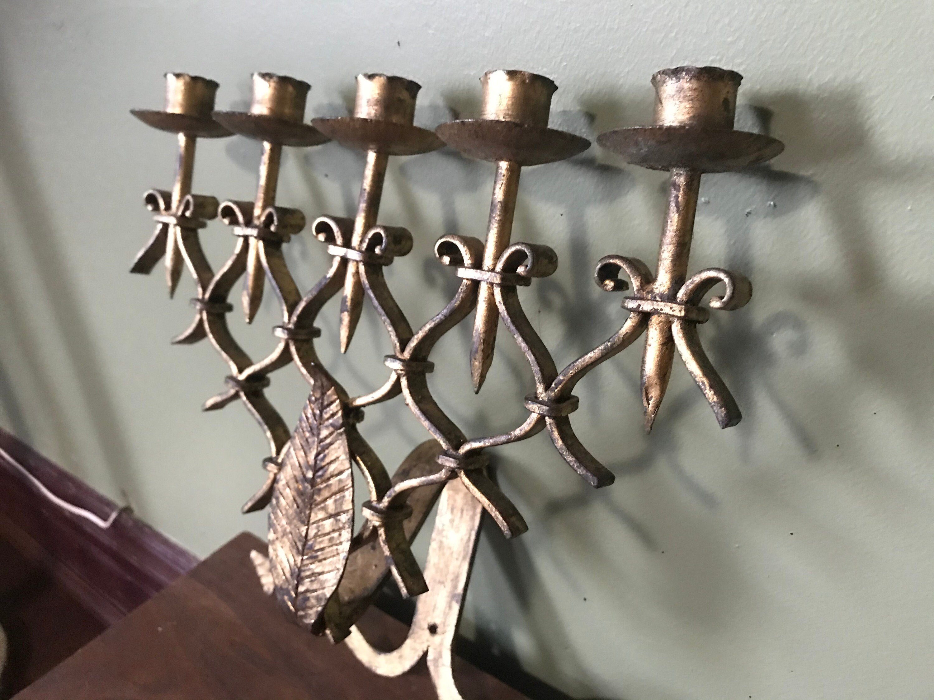 Antique Gold Gilt Wrought Iron Candelabra Wall Sconce Etsy