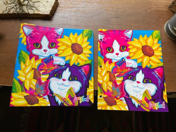 Vintage Lisa Frank Sunflower Kittens 3 Ring Binder With Folder Bundle 
