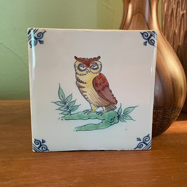 Royal Tichelaar Makkum Owl Dutch Delft Tile