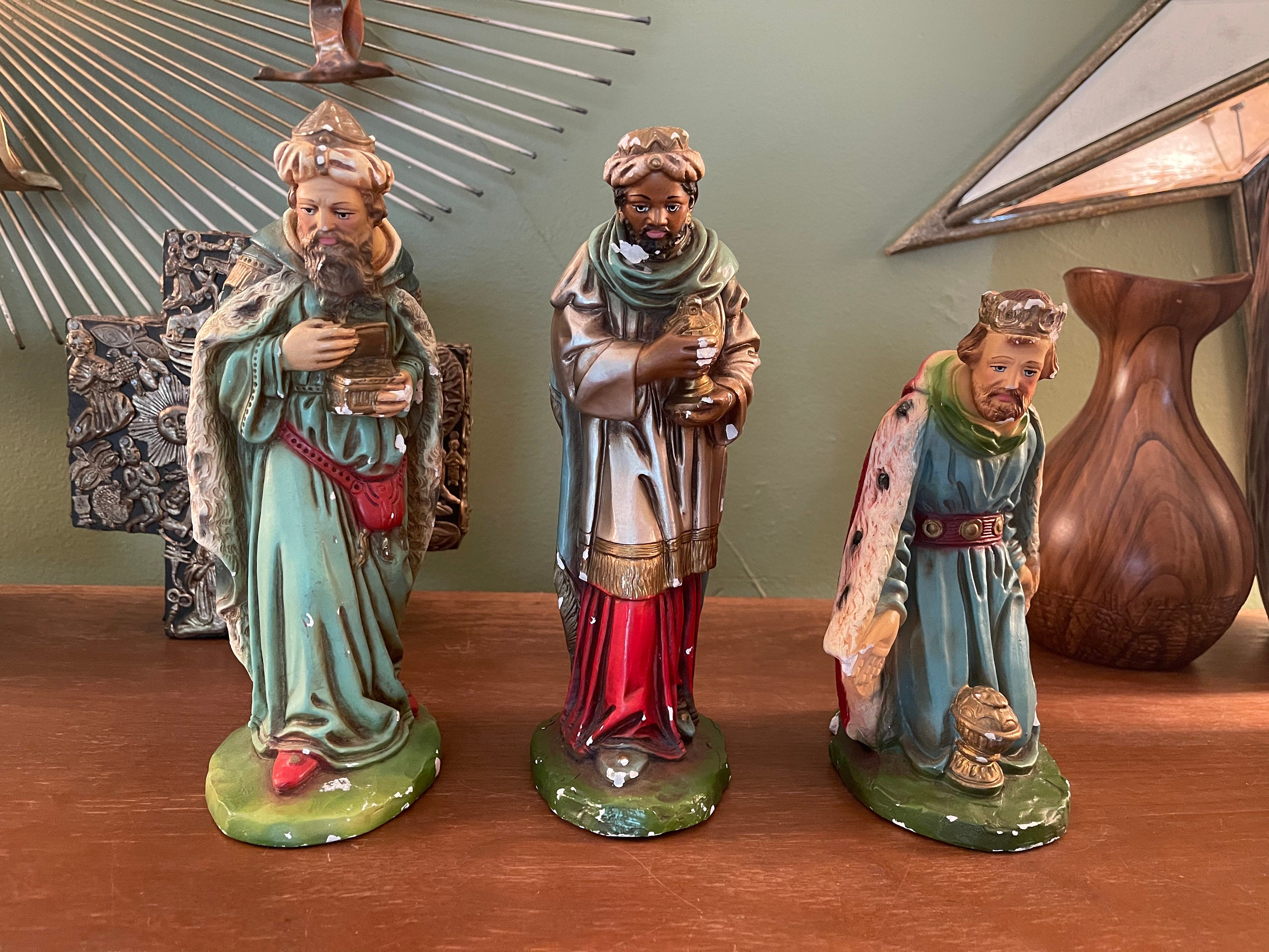 Columbia Statuary Chalkware Nativity Figurine Wise Man Kings 9.5” Tall Lot of 3