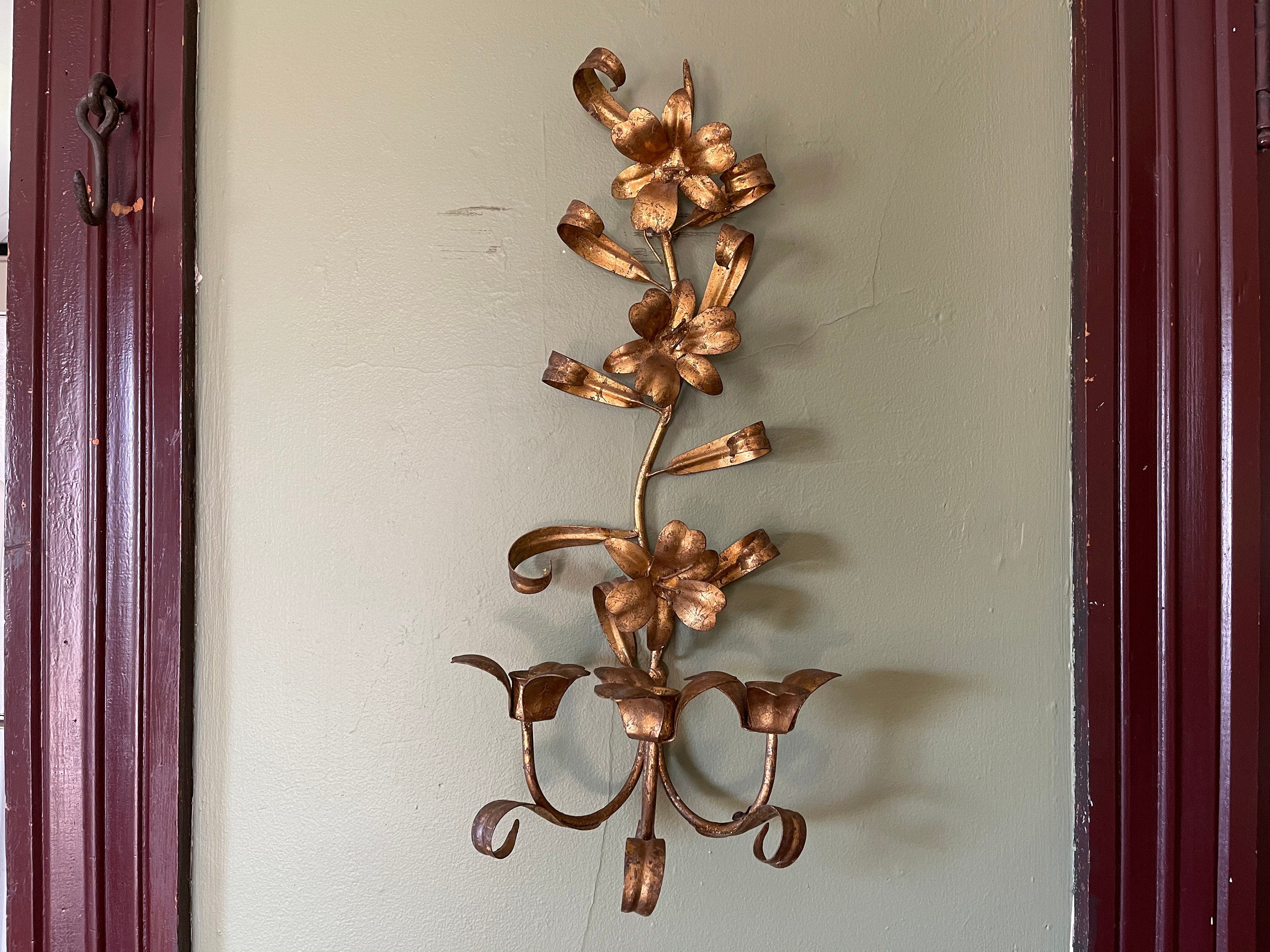 Vintage Italian Gold Gilt Candle Wall Sconce Etsy