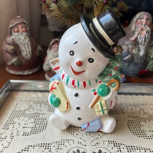 Mid Century Snowman Bank Christmas Holiday Decoration Norcrest or Relpo