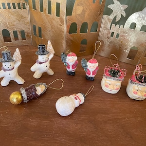 Teena Flanner Christmas Ornaments Bundled Lot Sugared Santa Snowman Midwest of Cannon Falls