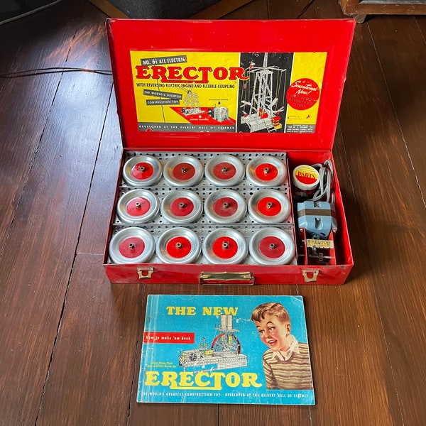 AC Gilbert 1954 No 6 1/2 Erector Set Reversible A49 Motor Extras