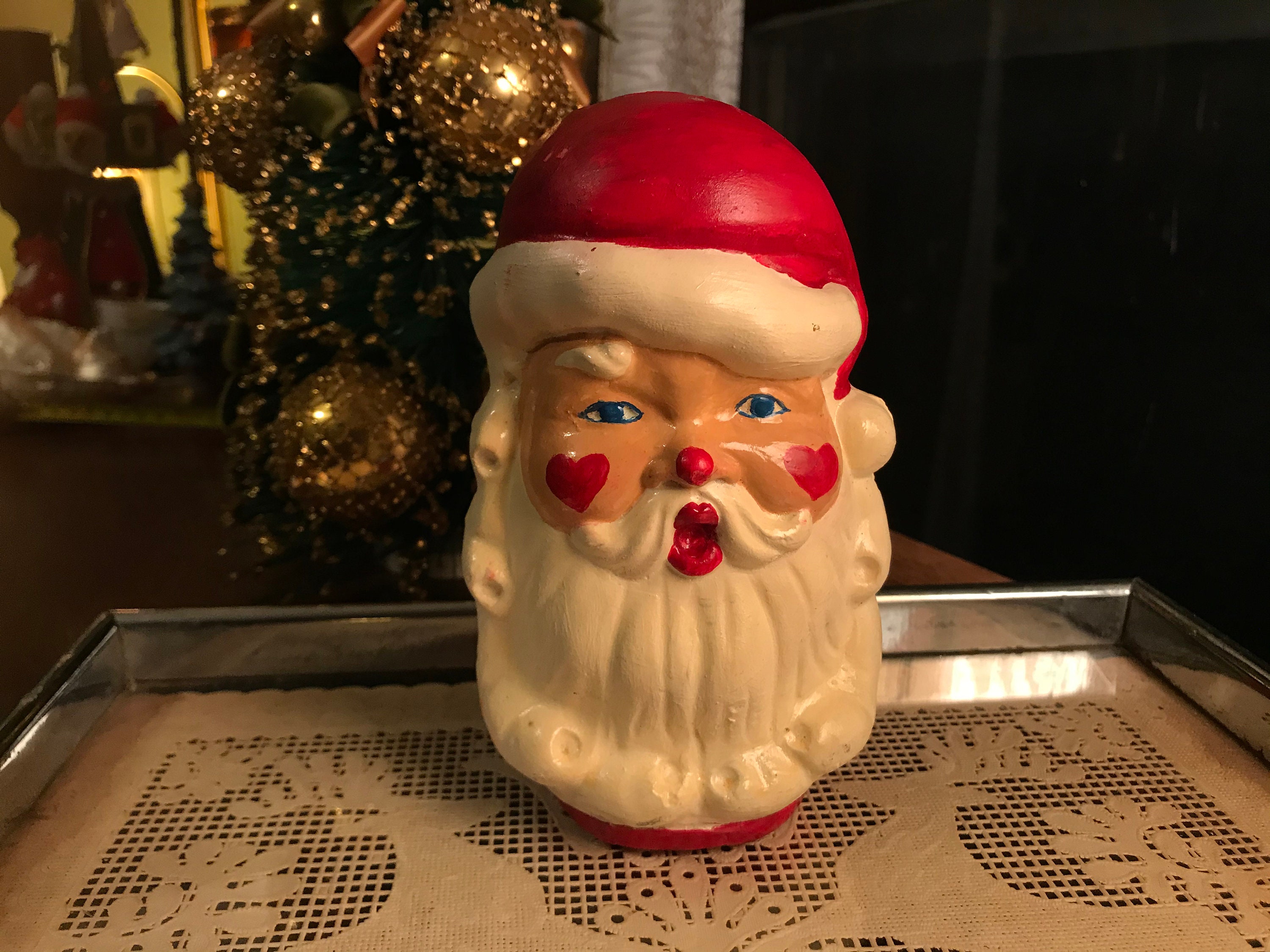 Vintage Mid Century Plaster Chalkware Santa Claus Figurine Etsy
