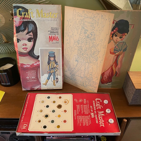 Vintage Mod and Japanese Girls By Maio Craft Master Paint By Numbers Set Of Two Big Eyes