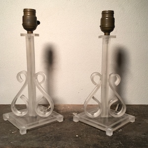 Pair Vintage Mid Century Lucite Budior Lamps