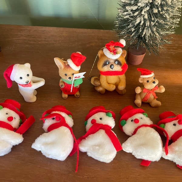 Flocked and Felt Christmas Ornaments Lot Sydney Morgan Kangaroo Snowman Hugger Clips