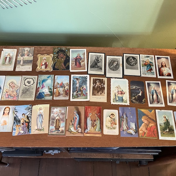 Beau lot de 50+ cartes sacrées religieuses antiques et vintage à collectionner et brochures de prière