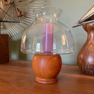 Gailstyn-Sutton for Towle Hurricane Lamp Candle Holder Teak Wood and Glass