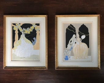 Pair of Antique French Fashion Pochoir Prints by Davanzo and Bruno Gherri-Moro