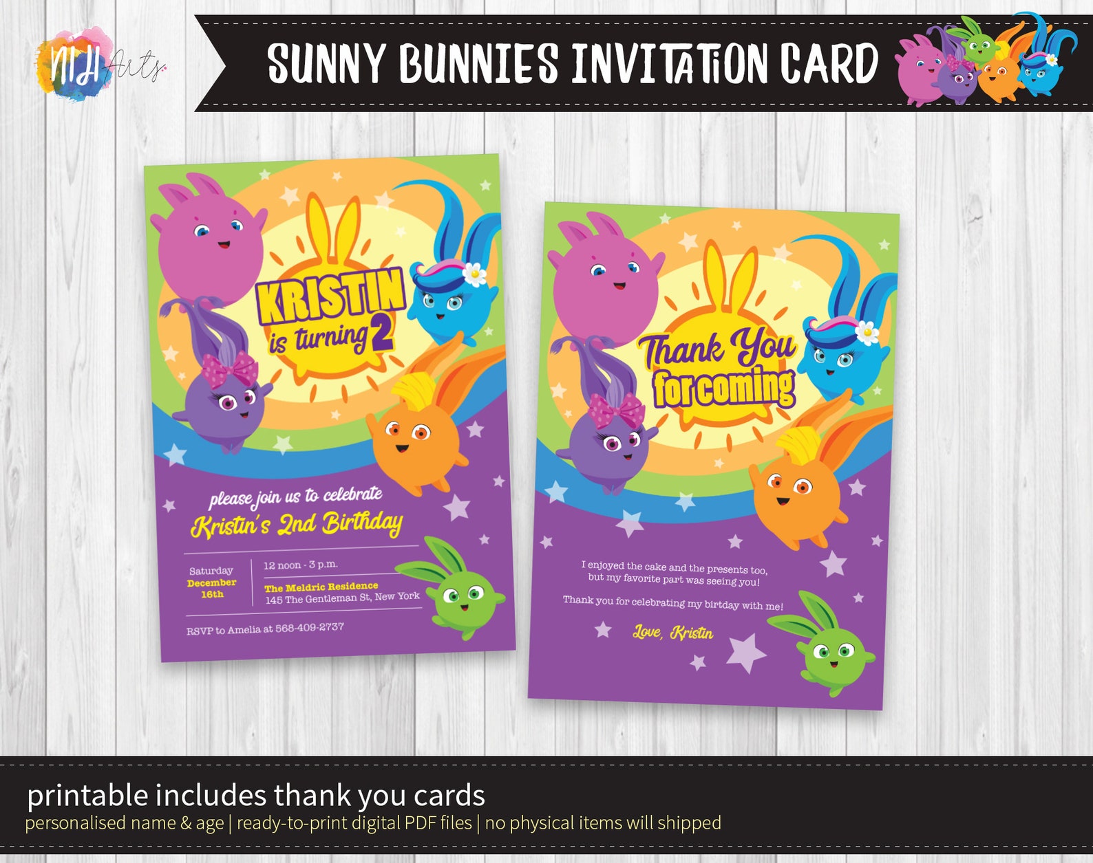 Digital Printable Sunny Bunnies Inspired Birthday Invitation Etsy