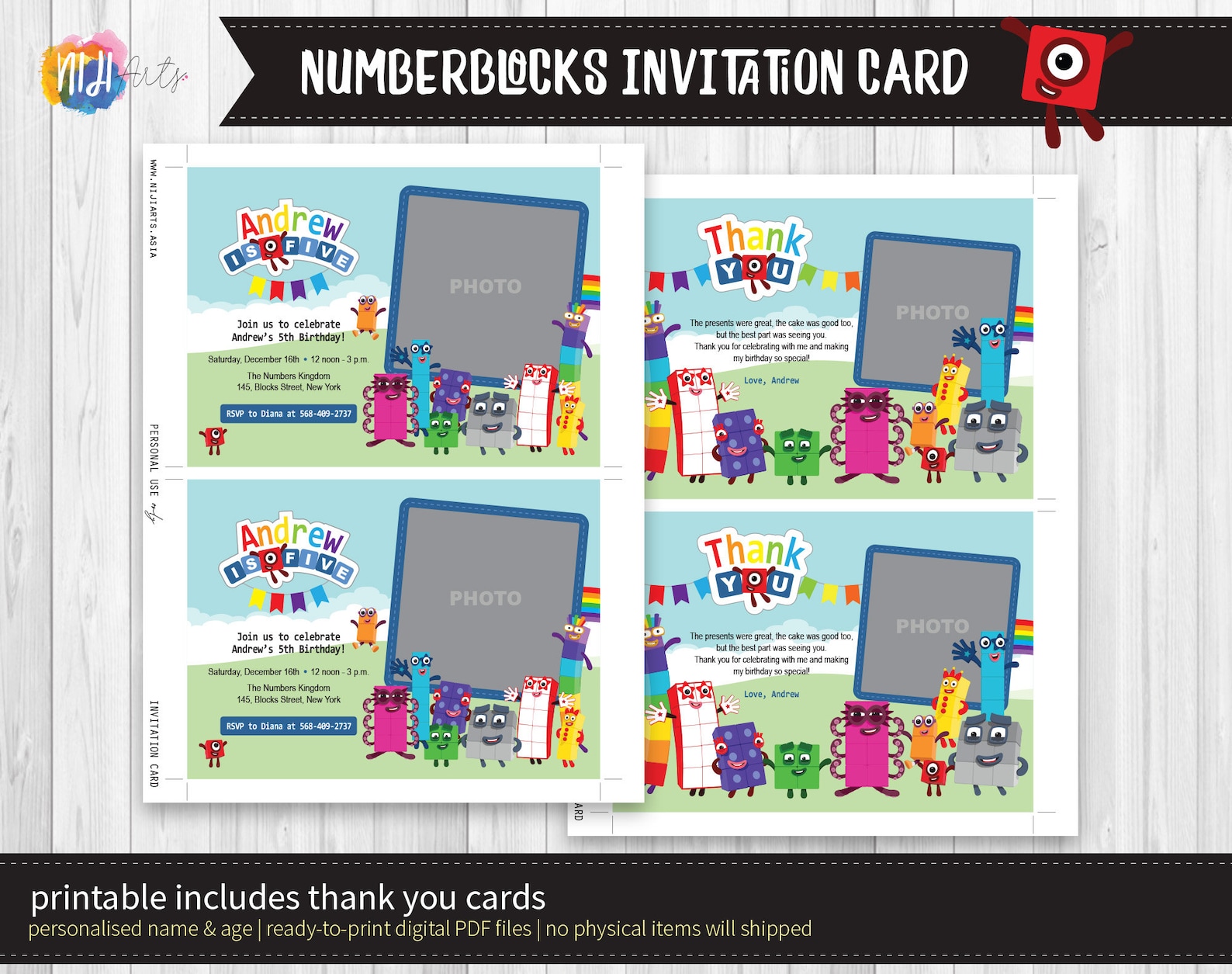 Digital Printable Numberblocks Theme Birthday Invitation Card Etsy