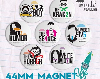 The Umbrella Academy 44 mm IMANES / Luther, Diego, Allison, Klaus, Número 5, Ben, Vanya Hargreeves / ¡Fan Art de TUA!