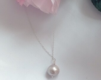 Sterling silver freshwater large pearl pendant necklace