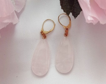 Pink rose quartz Earrings, Rose Quartz Jewelry, Gemstone earrings