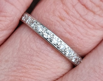 Antique Art Deco Solid 18ct White Gold 0.5Ct Diamond Full Eternity Ring Size J 1/2 Vintage Wedding Engagement Stacker Stacking