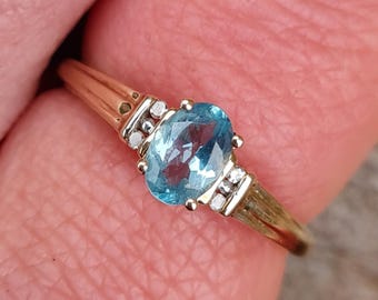 Vintage 1990's Englisch Hallmarked Massiv 9 Karat 9k Gold Topas & Diamant Ring Größe N 1/2 Stacker Stacking