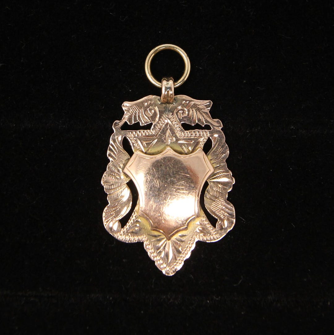 Antique 1907 English Hallmarked Solid 9ct 9k Rose Gold Shield Watch Fob ...