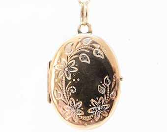 Pendentif médaillon photo floral en or massif 9 carats 9 carats Vintge des années 1990 pour chaîne de collier