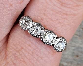 Antique Art Deco English Hallmarked Solid 18ct 18k Gold 0.4Ct Diamond Half Eternity Ring Size N 1/2 Stacking Stacker Engagement