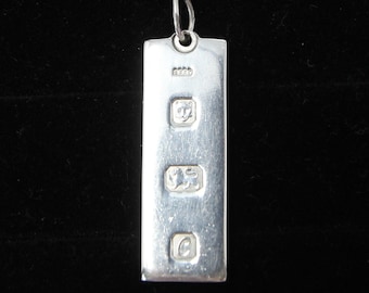 Vintage 1977 London Hallmarked Solid Sterling Silver Ingot Bar Pendant Dog Tag for Necklace Chain 7