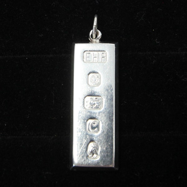 Vintage 1977 Sheffield Hallmarked Solid Sterling Silver Ingot Bar Pendant Dog Tag for Necklace Chain 11
